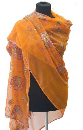 Oranžová vyšívaná dupatta dh1793